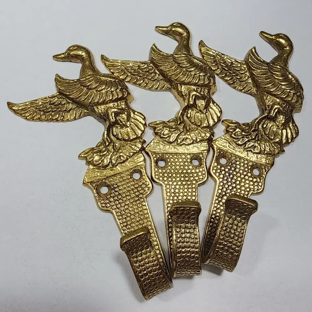Brass Flying Ducks Coat Clothes Key Wall Hooks Set of 3 Farmhouse Rustic Vintage